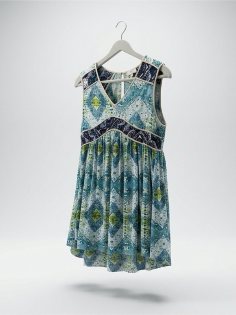 Umgee Blue & Green Geometric Sleeveless Dress